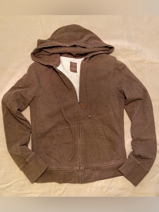 J. Crew Tops - J. CREW Brown Fleece Full Zip Long Sleeve Hoodie Size S